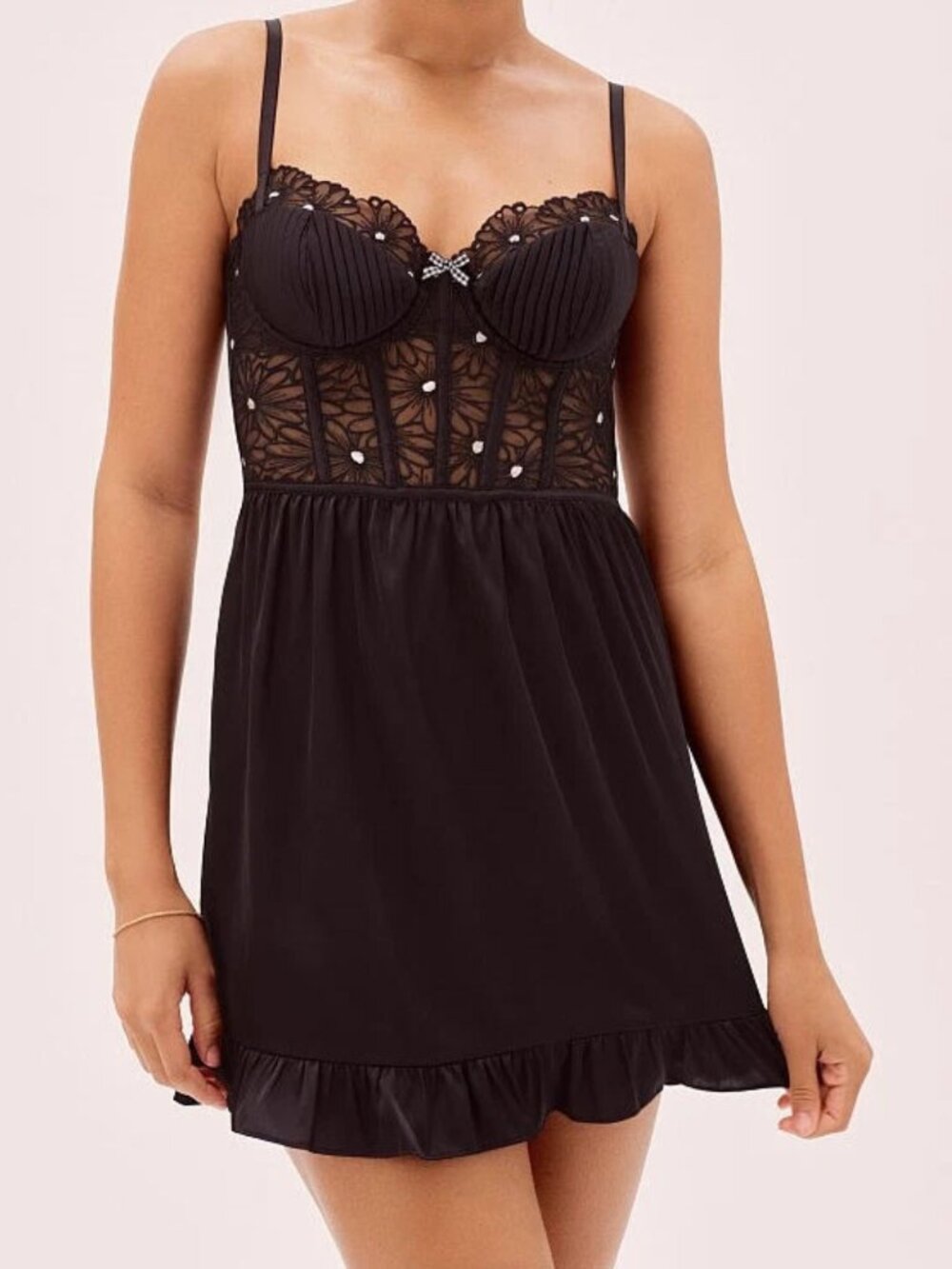 For Love & Lemons Black Lace Bust Mini Dress